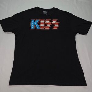 KISS Band T-Shirt Mens XL Black American Flag Logo Graphic Tee American Classics